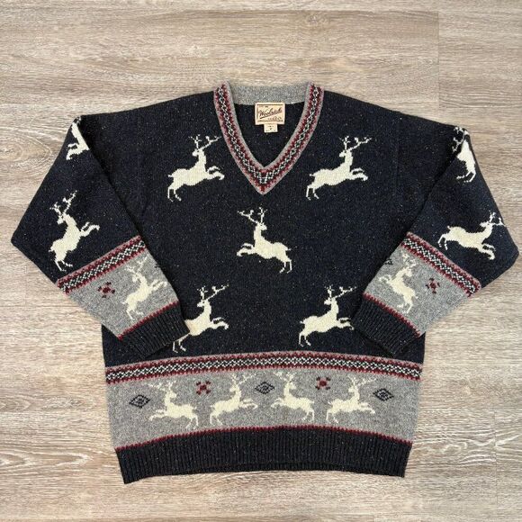 Vintage Woolrich Fair Isle Deer Stag Cabincore Alpine Grey Wool Patterned Cozy M - Picture 3 of 8
